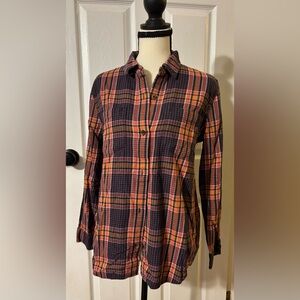 Madewell Classic Plaid Flannel Button Down Shirt Women’s Medium Orange Navy